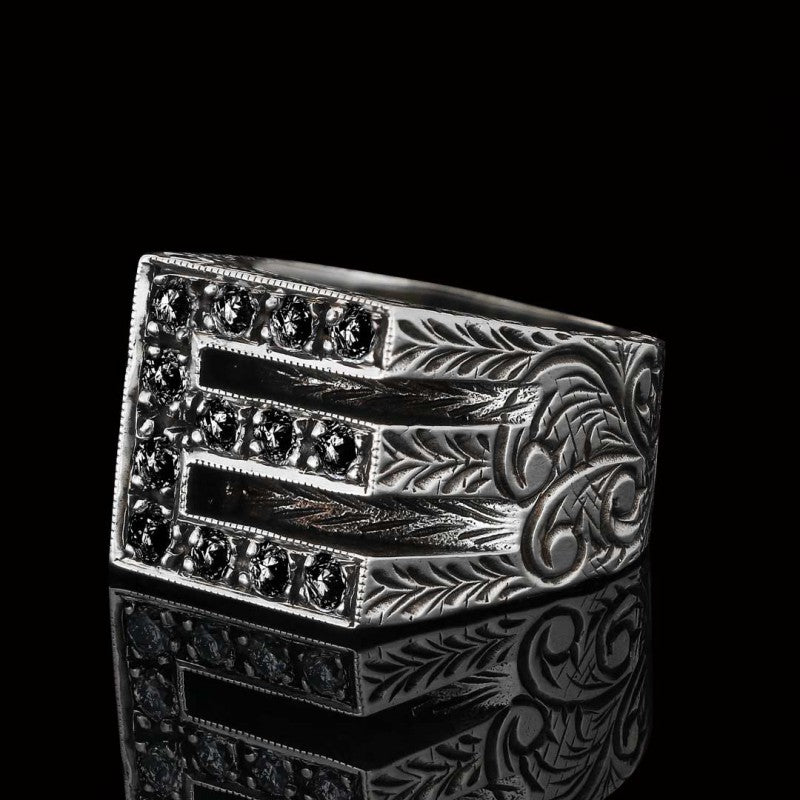 Stone White Monogram E Bold Alphabet Ring