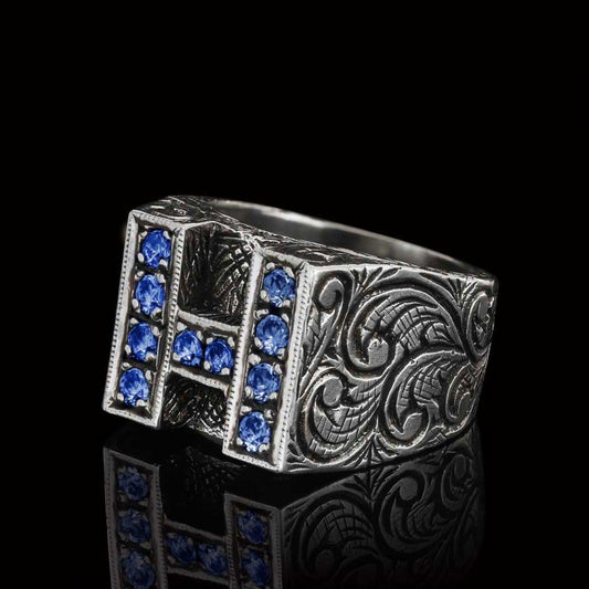 Stone White Monogram H Bold Alphabet Ring - view 2