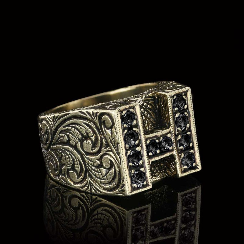 Stone White Monogram H Bold Alphabet Ring