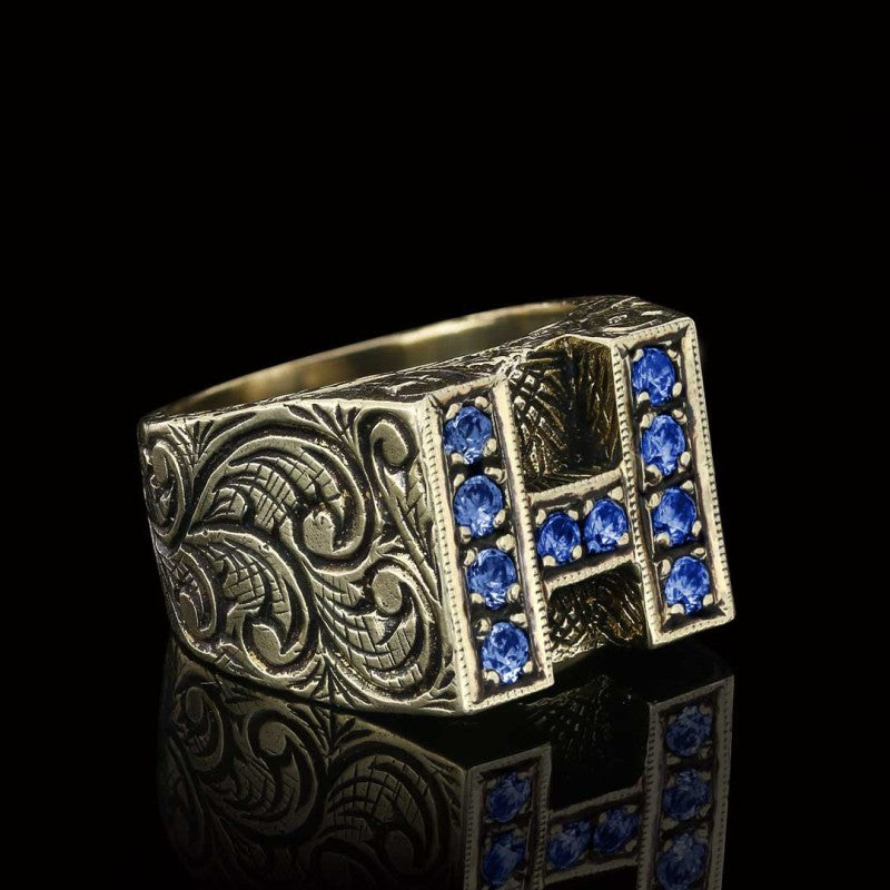Stone White Monogram H Bold Alphabet Ring - view 5