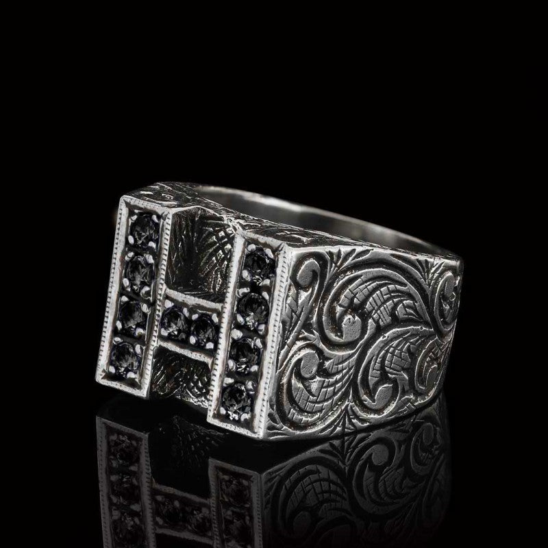 Stone White Monogram H Bold Alphabet Ring - view 6