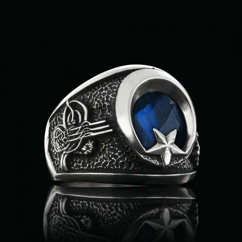 Stoned Ottoman Coat of Arms Ring with Crescent&Star