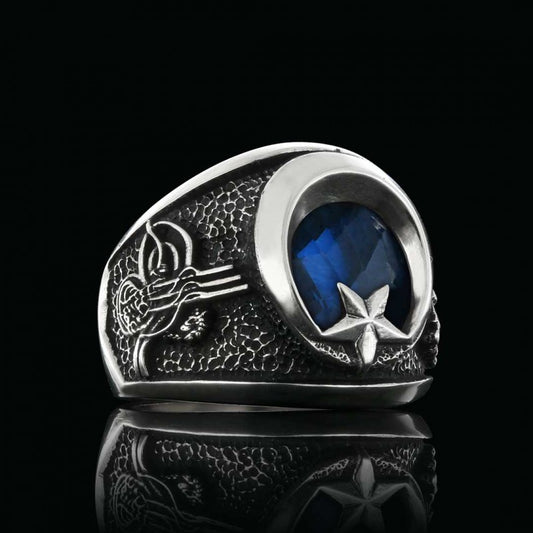 Stoned Ottoman Coat of Arms Ring with Crescent&Star by SWISS PLUS - Family Collection - view 2