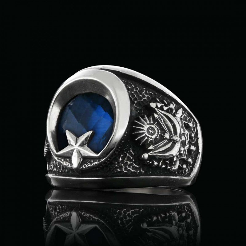 Stoned Ottoman Coat of Arms Ring with Crescent&Star by SWISS PLUS - Family Collection - view 3