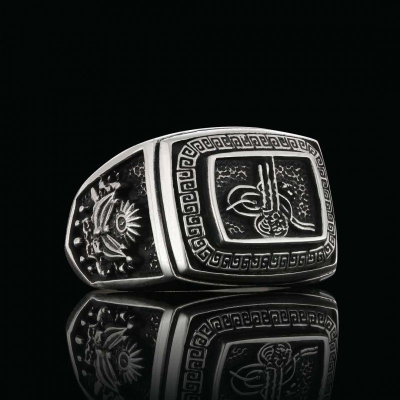 Stoneless Ottoman Tughra 925 Sterling Silver Ring Men by SWISS PLUS - Ottoman Jewelry Collection - view 3
