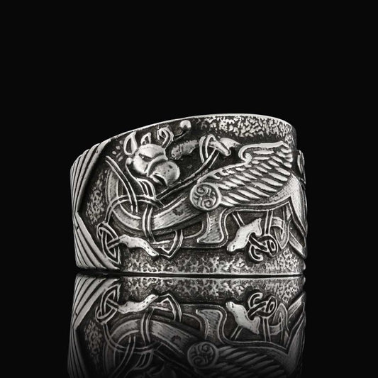 Stylish Male Ring With Griffin - view 2
