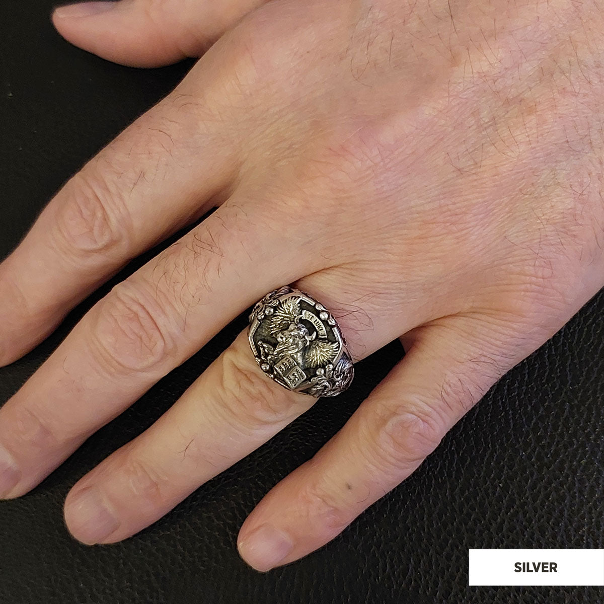Taurus Of Saint Luke Apostle Evangelist Wings Signet Ring, 925 Sterling Silver Evangelist Winged Bull Symbol Ring, Christian Ring - view 6