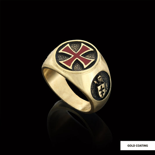 Templar Cross Masonic Ring, Round Signet Mason Ring - view 2