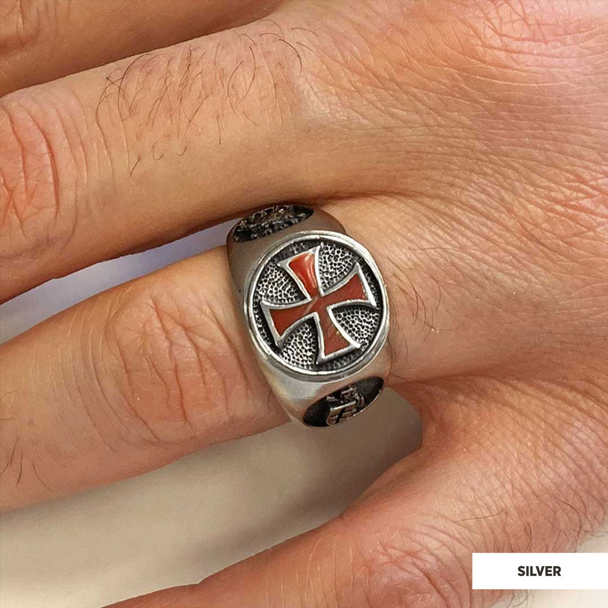 Templar Cross Masonic Ring, Round Signet Mason Ring - view 5