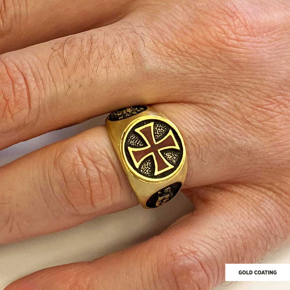 Templar Cross Masonic Ring, Round Signet Mason Ring - view 6