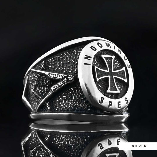 Templar Cross Silver Masonic Ring, Unique Embellished Design for Master Masons