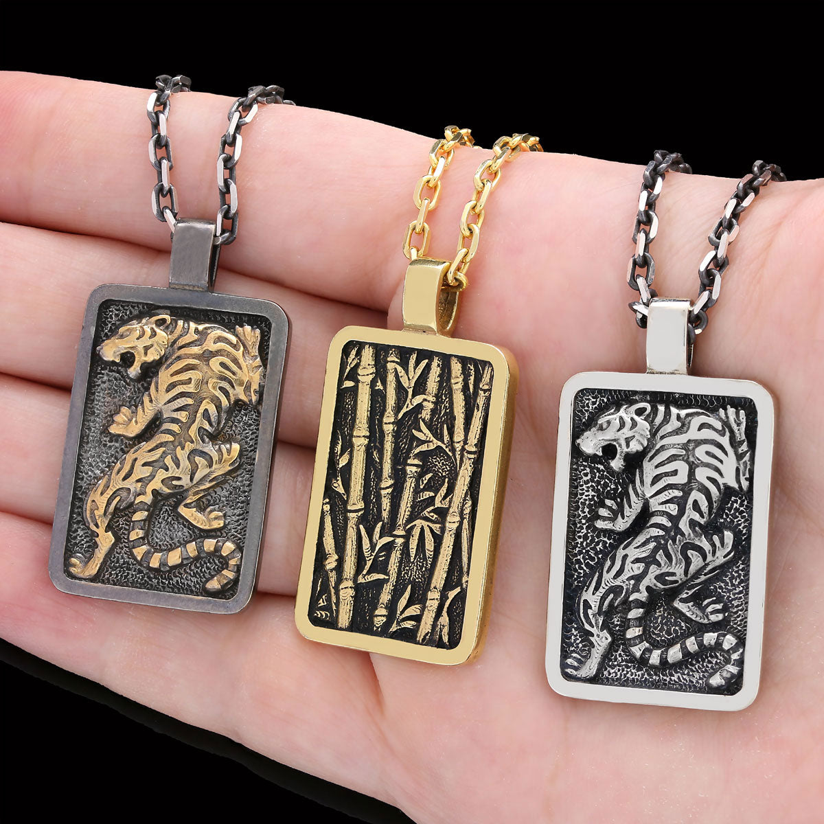 Tiger Pendant Black Rhodium Coating-Chain