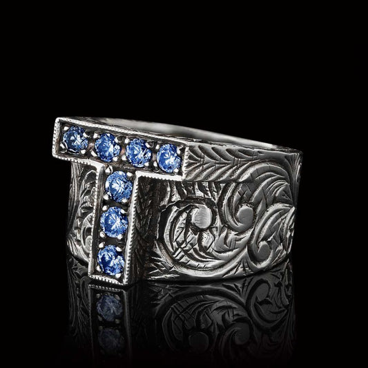 Unique Design Handmade Monogram T Bold Alphabet Ring - view 2