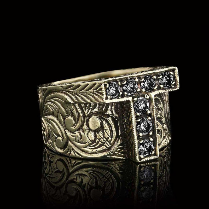 Unique Design Handmade Monogram T Bold Alphabet Ring