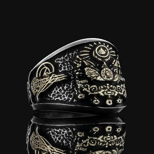 Unique Design Ottoman Style Coat of Arms Tughra Ring