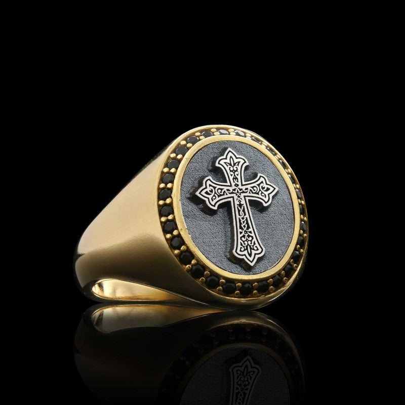 Unique Design Oval Sterling Silver Christian Cross Women Ring