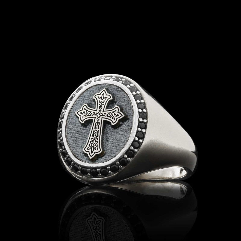 Unique Design Oval Sterling Silver Christian Cross Women Ring by SWISS PLUS - Christian Collection - view 7