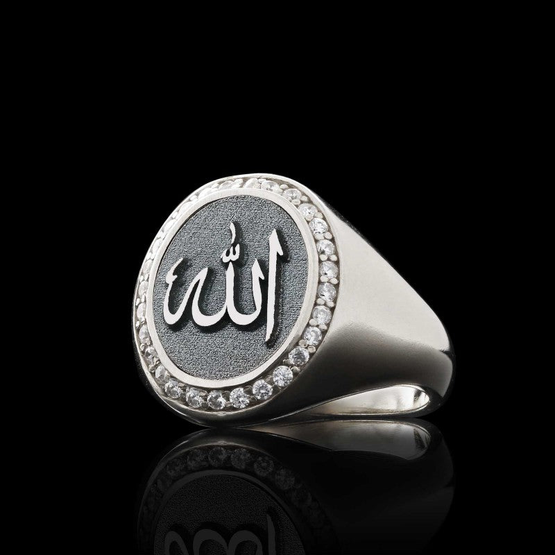 Unique Design Oval Stone 925 Sterling Silver Islamic Allah Women Ring