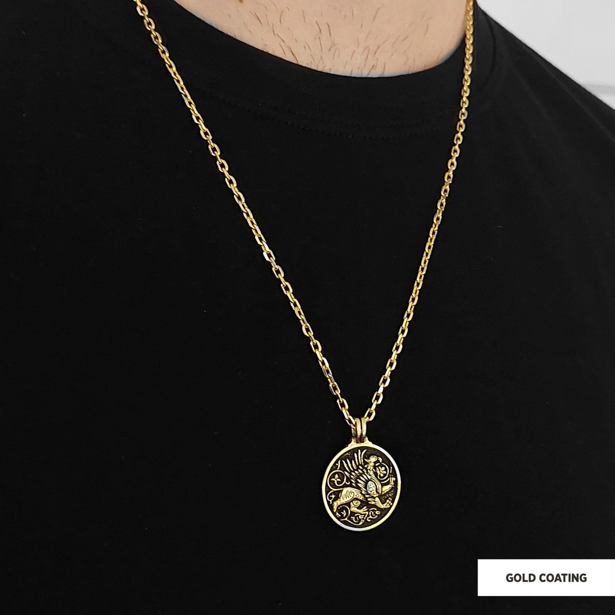 Unique Design Round Gryphon Pendant Gold Coating-Chain