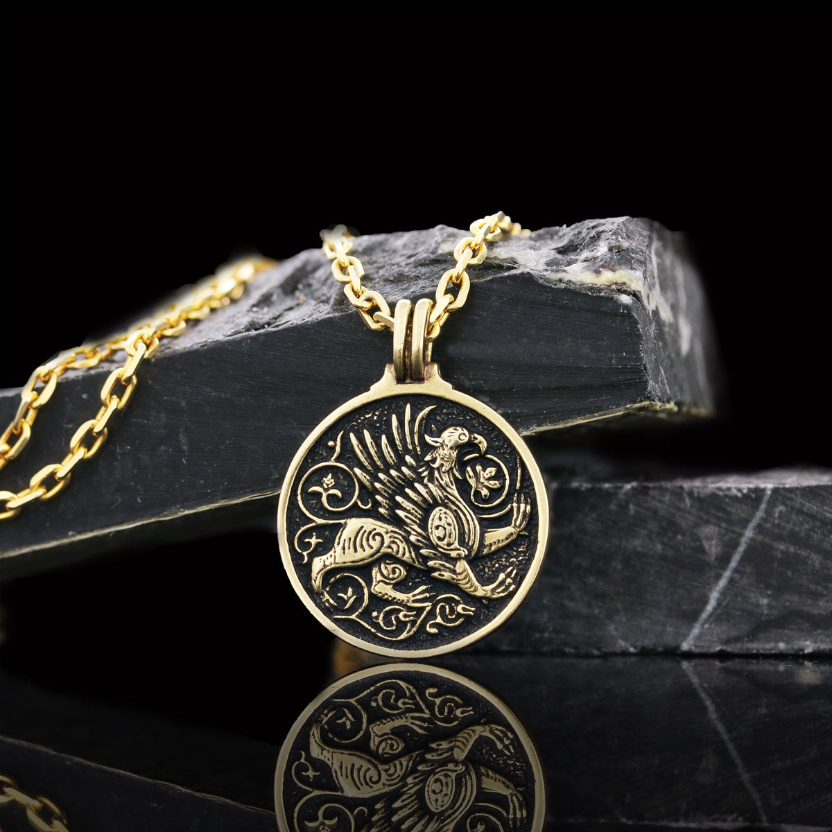 Unique Design Round Gryphon Pendant Gold Coating-Chain by SWISS PLUS - Jewish Collection - view 4