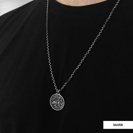 Unique Design Round Gryphon Pendant Silver-Chain