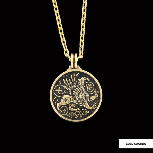 Unique Design Round Gryphon Pendant by SWISS PLUS - Unique Pendants & Cool Design Necklaces - view 2