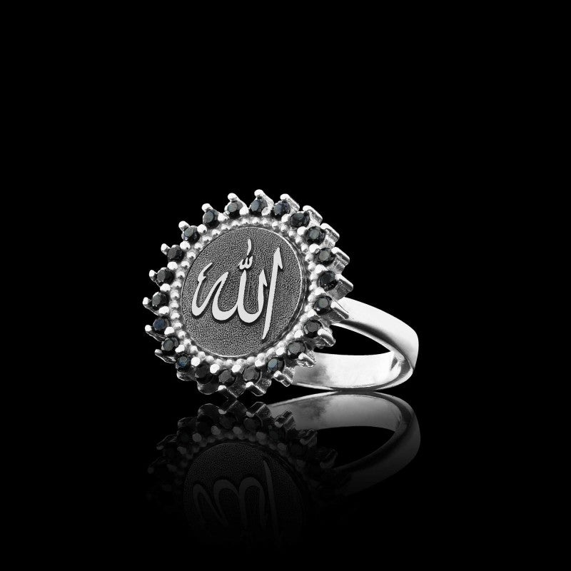 Unique Design Round Stone Allah Islamic Sterling Silver Women Ring