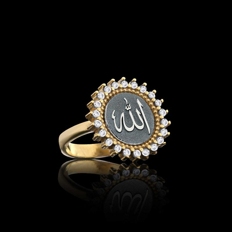 Unique Design Round Stone Allah Islamic Sterling Silver Women Ring