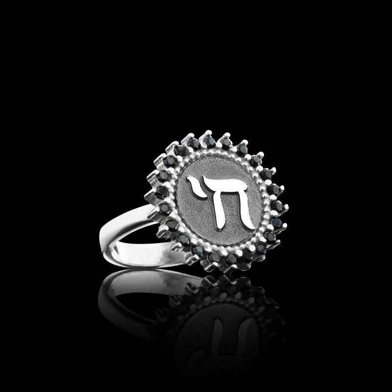 Unique Design Round Stone Chai Jewish Sterling Silver Women Ring