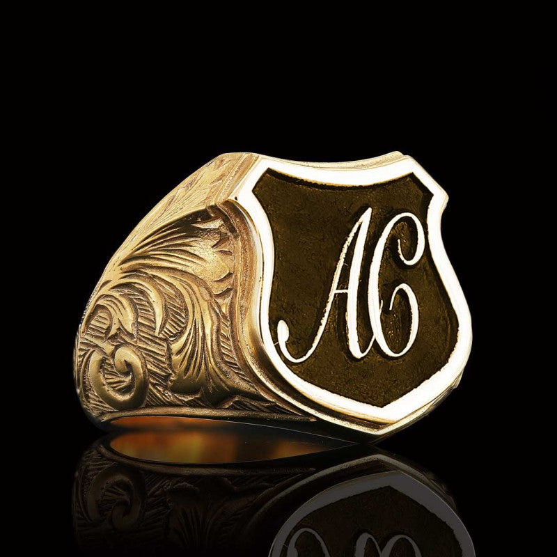 Unique Design Silver Motif A - C Letter Monogram Ring