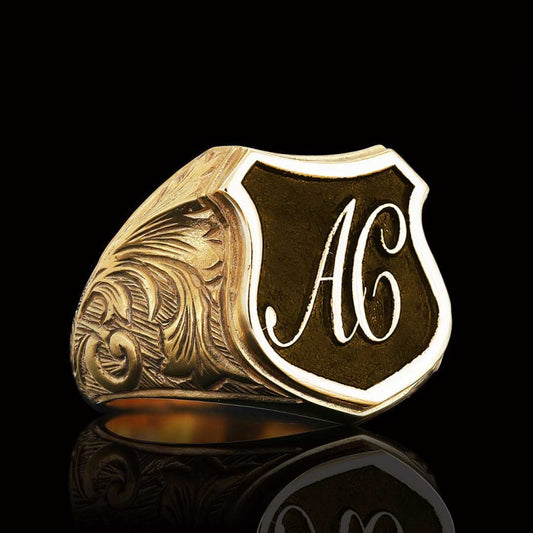 Unique Design Silver Motif A - C Letter Monogram Ring - view 2