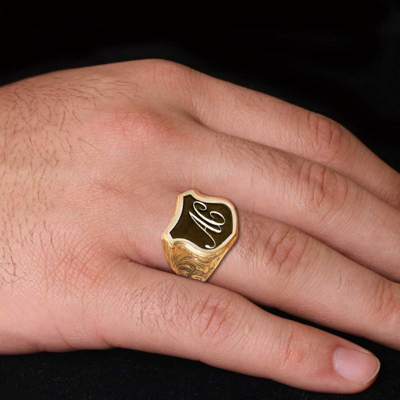 Unique Design Silver Motif A - C Letter Monogram Ring