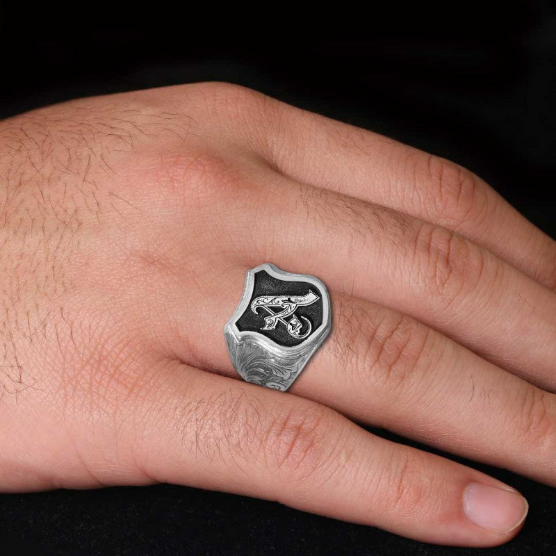 Unique Design Silver Motif A Letter Monogram Ring