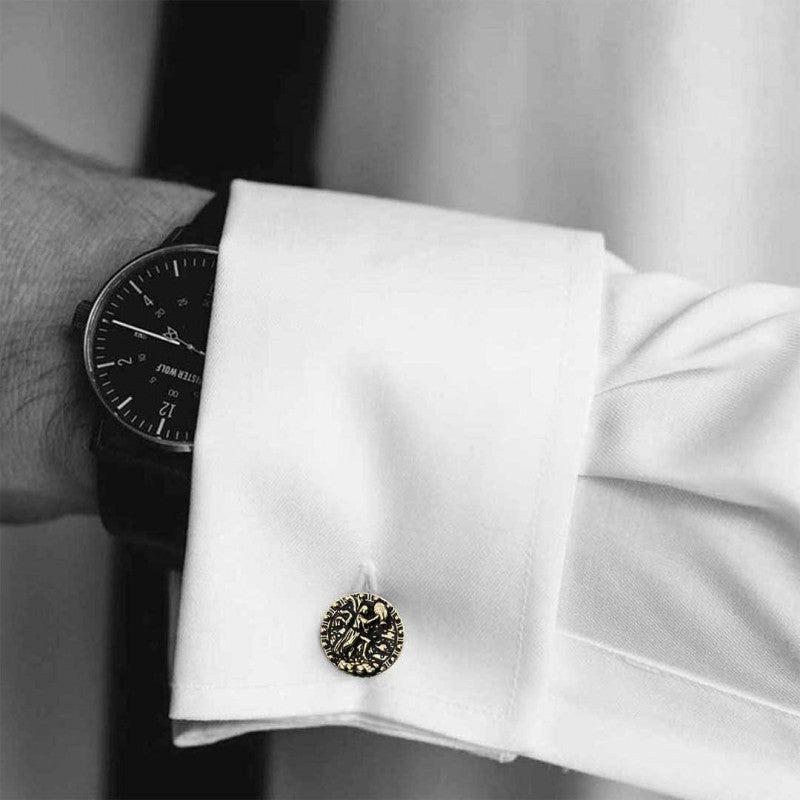 Unique Design Silver Round Aquarius Cufflink