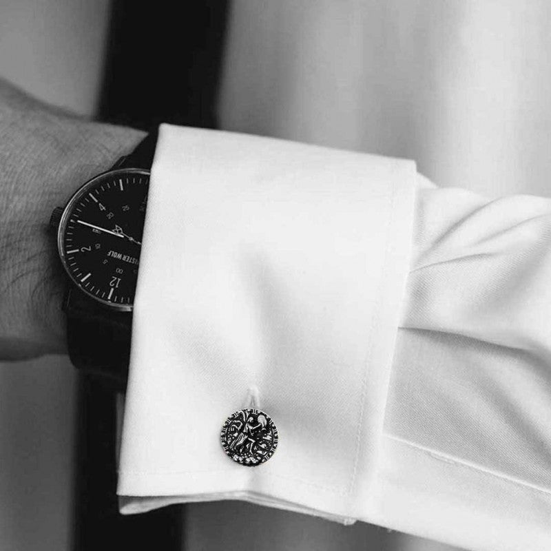 Unique Design Silver Round Aquarius Cufflink by SWISS PLUS - Zodiac Collection - view 6