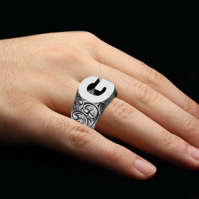 Unique Design Sterling Silver Letter G Ring