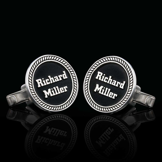 Unique Handmade 925 Sterling Silver With Motifs Round Cufflinks by SWISS PLUS - Unique Design Handmade Cufflinks - view 2