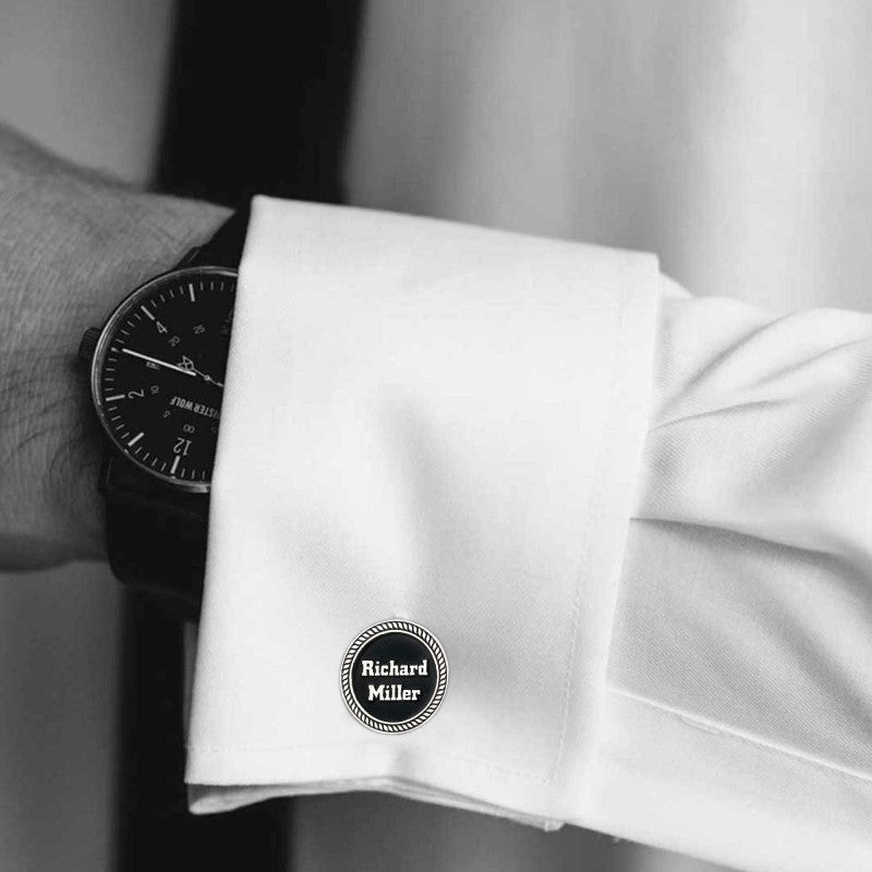 Unique Handmade 925 Sterling Silver With Motifs Round Cufflinks by SWISS PLUS - Unique Design Handmade Cufflinks - view 5