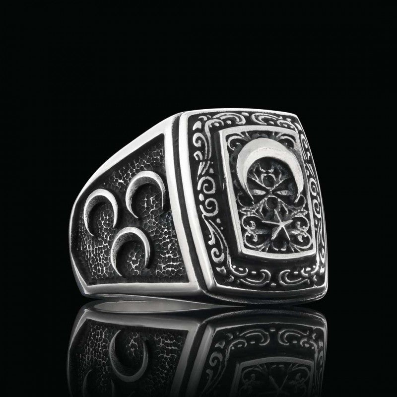 Unique Howling Wolf with Crescent&Star Motif Ottoman Ring - view 3