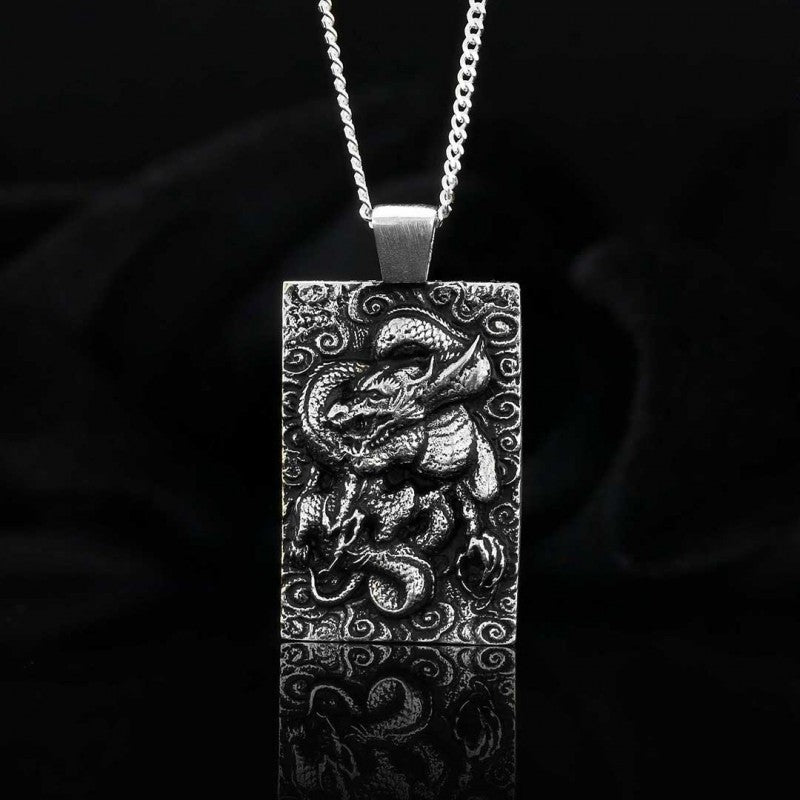 Unique Silver Dragon Necklace - view 4