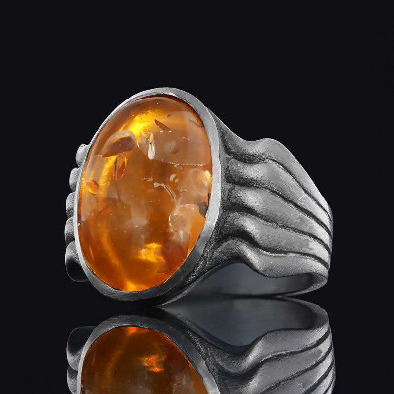 Stone Men Silver Ring by SWISS PLUS - Unique Design Rings - view 7