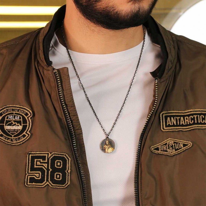 Unique Textured Round Spartan Men Necklace by SWISS PLUS - Unique Pendants & Cool Design Necklaces - view 5