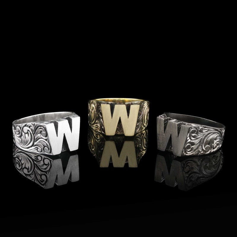 W Letter Monogram 925 Sterling Silver Women Ring by SWISS PLUS - Letter Collection - view 7