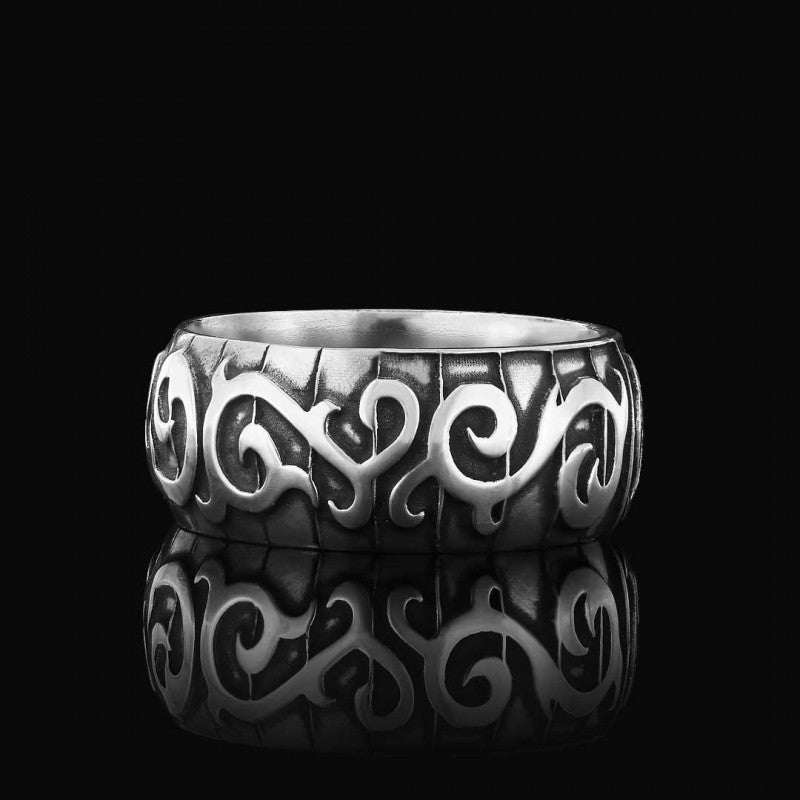 Ivy Pattern Embroidered Special Production Silver Wedding Ring
