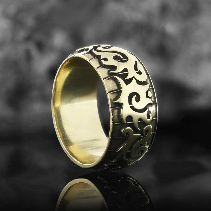 Classical Motif Embroidered Silver Wedding Ring