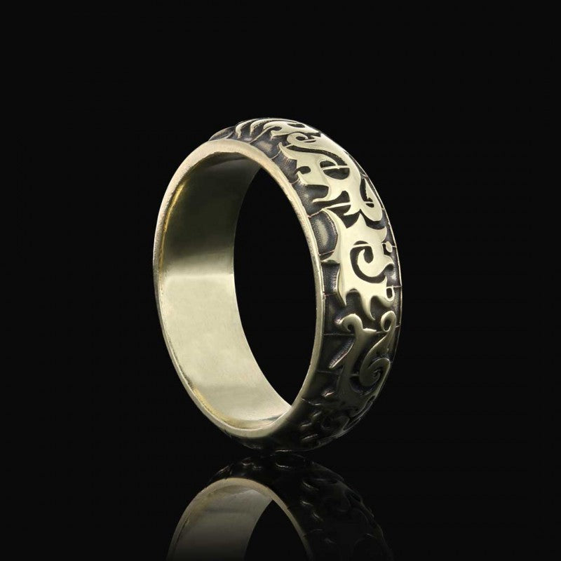 Classical Motif Embroidered Silver Wedding Ring