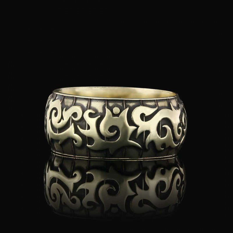 Classical Motif Embroidered Silver Wedding Ring