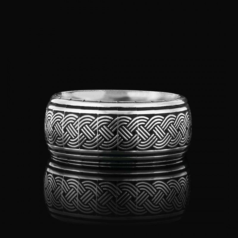 Thick Knitted Pattern 925 Silver Wedding Ring - view 3