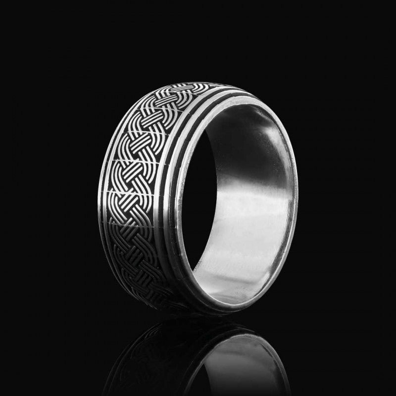 Thick Knitted Pattern 925 Silver Wedding Ring - view 5