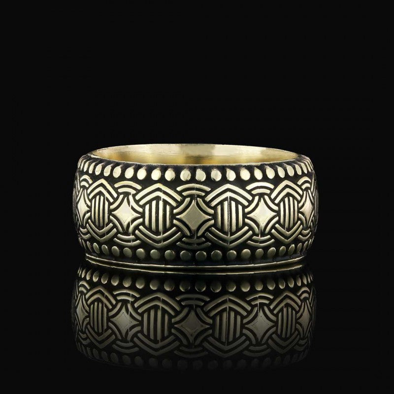 Pattern Embroidered Edges Dotted Silver Wedding Ring by SWISS PLUS - Sterling Silver Band Rings - view 5
